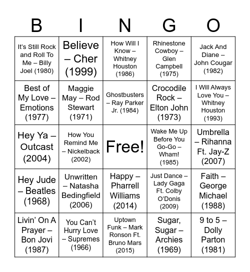 PECSF Music Bingo 2026 Bingo Card