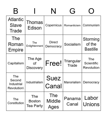 World History Bingo Card