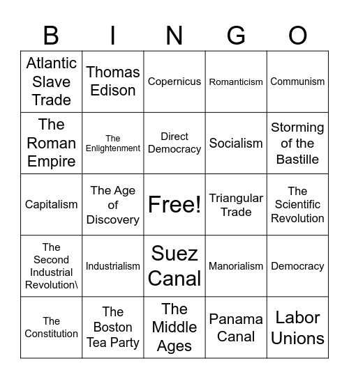 World History Bingo Card