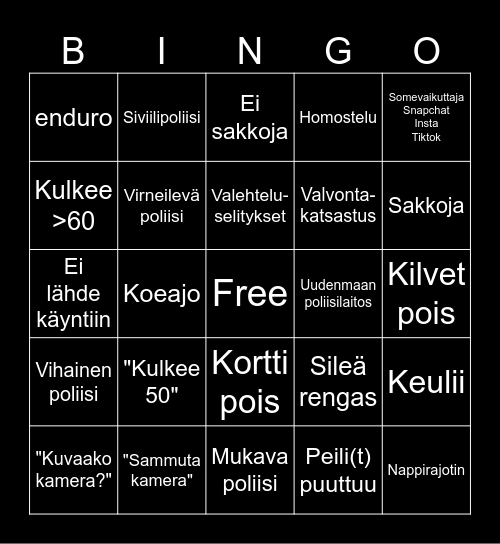 Mopojonnet vs poliisit Bingo Card