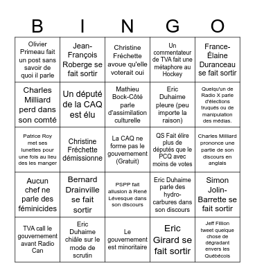 Soirée Électorale Québec 2026 Bingo Card