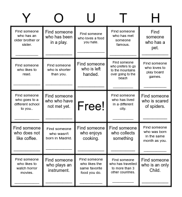Find Someone Who Bingo Card