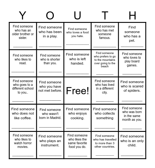 Find Someone Who Bingo Card