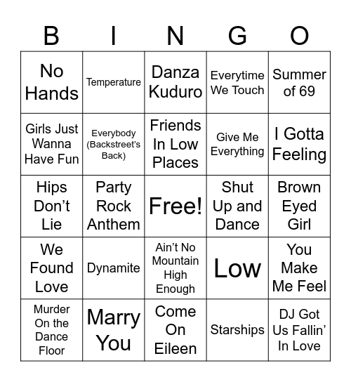 Most Requested Bingo Card