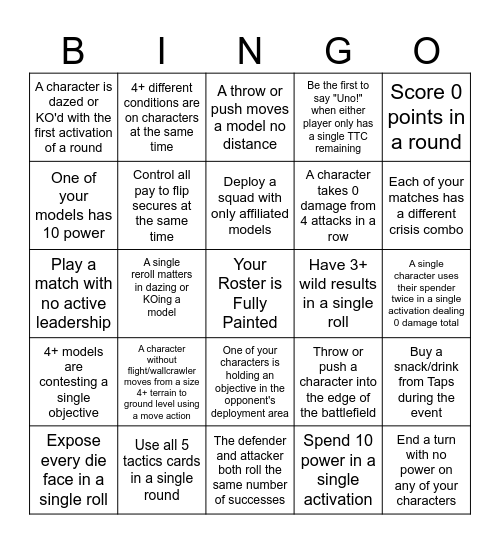 Taps Fall Brawl Bingo Card