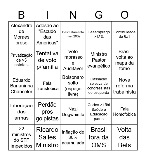 Bingo do Bolsonaro II Bingo Card