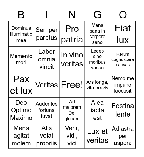 Latin Mottos Bingo Card