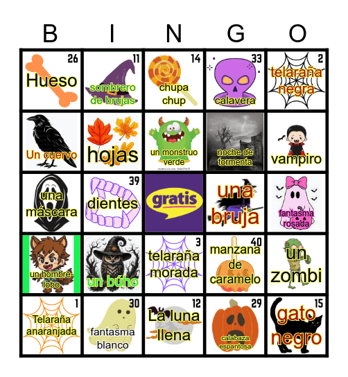 Halloween/Spanish Bingo Card