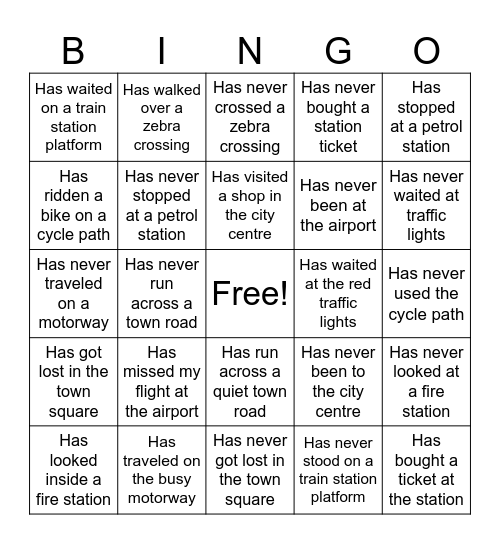 Never Ever Bingo Card