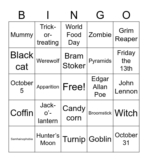 Halloween - Dignity Memorial Bingo Card