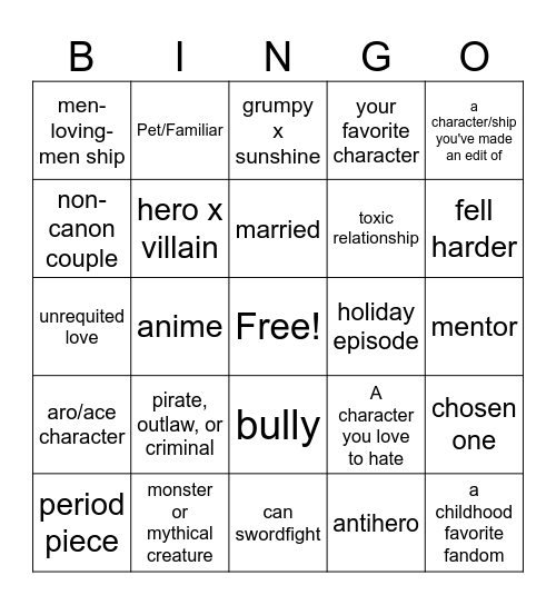 Fandom Bingo Card