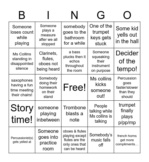 Band bingo Card