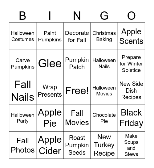 Fall Bingo Card