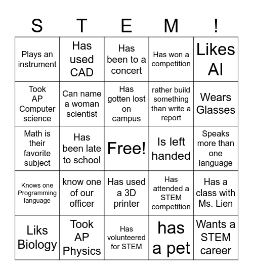 WiSTEM🩵🩷 Bingo Card