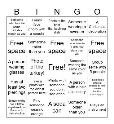 Family Bingo Card