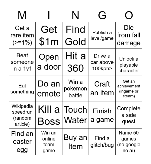 Bro v Bro Mingo Bingo Card