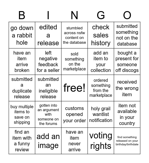 Discogs Bingo Card
