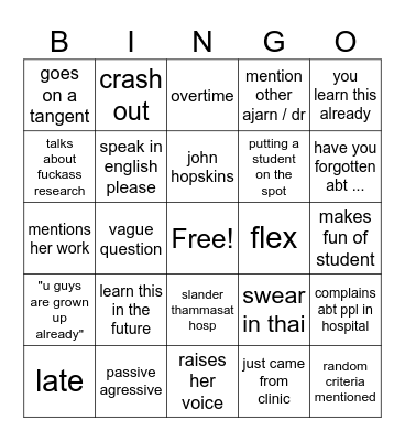 the goat NSU Bingo Card