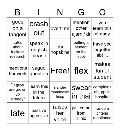 the goat NSU Bingo Card