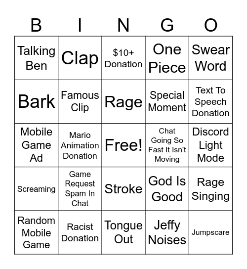 IShowSpeed Stream Bingo Card