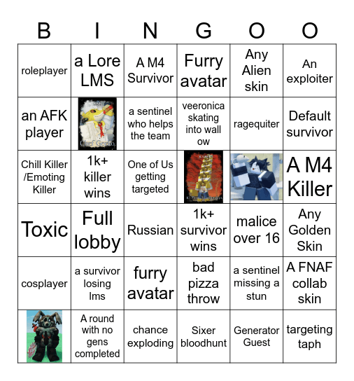 forsaken bingo Card
