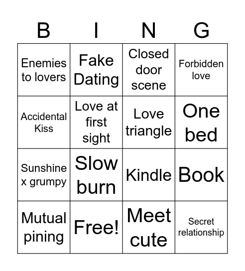 Romance Book Bingo Card