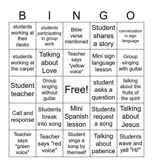 Class Bingo Card