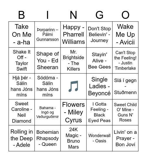 TónlistaBingó Bingo Card