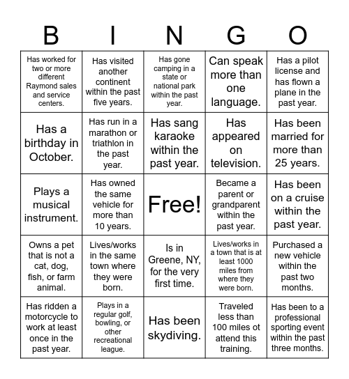Find Someone Who... Bingo Card