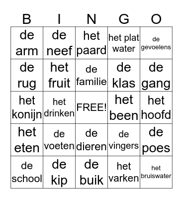 woordenschat allerlei Bingo Card