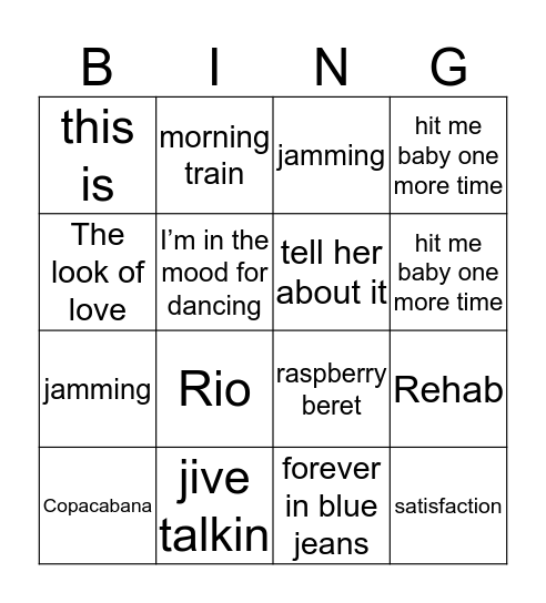 music bingo various Bingo Card