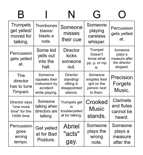 Band Room Bingo Card