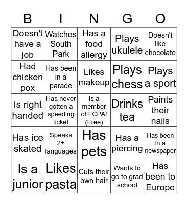 Autograph Bingo Card