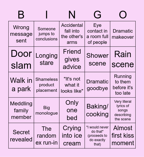 Rom Com Bingo Card