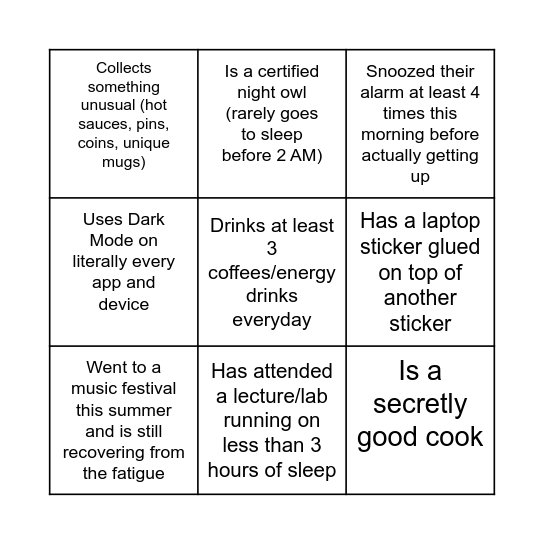 lab 2 bingo Card