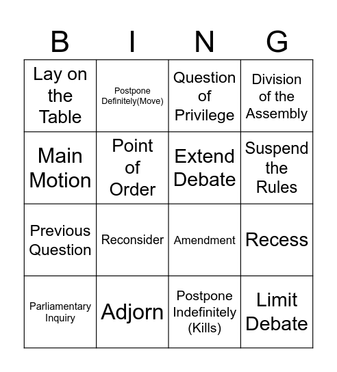 Parli Pro Bingo Card
