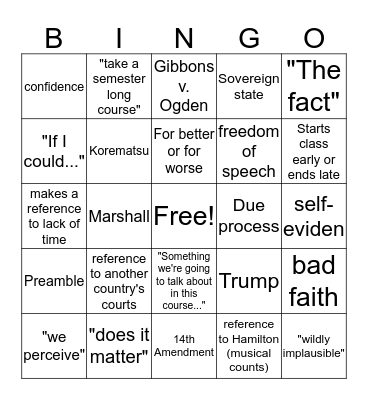 Con Law Bingo 3/1 Bingo Card