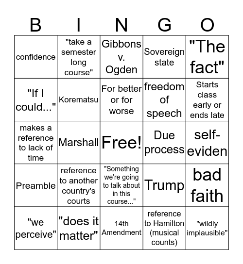 Con Law Bingo 3/1 Bingo Card