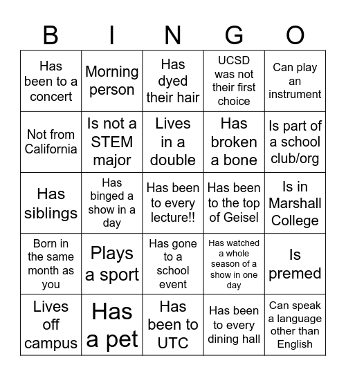 Chem 6A Bingo Card