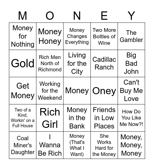 Money Bingo Card