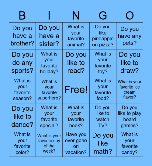 Getting to Know You Bingo Card