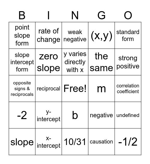 Vocabulary Bingo Card