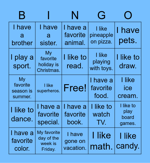 Getting to Know You Bingo Card