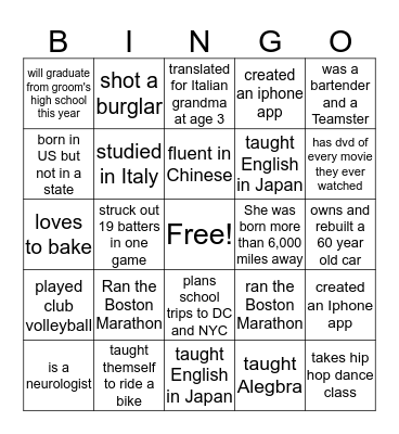 Friends & Family of Bola & Randy Bingo Card