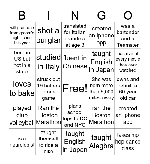 Friends & Family of Bola & Randy Bingo Card
