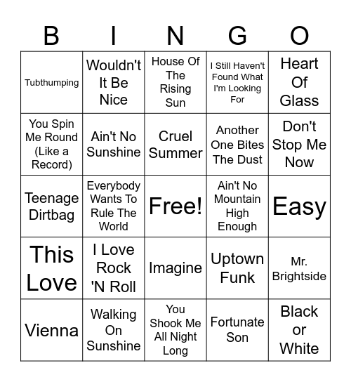 302 South Music Bingo Round 2 Bingo Card