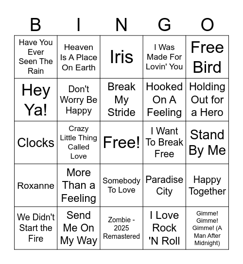302 South Music Bingo Round 2 Bingo Card