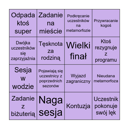 BINGO TOP MODEL PANTINKA SEZON by.h.s. Bingo Card