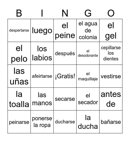 reflexivos Bingo Card