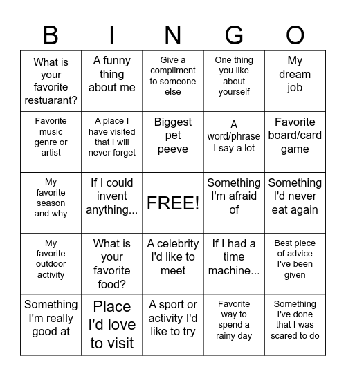 Conversation Bingo Card